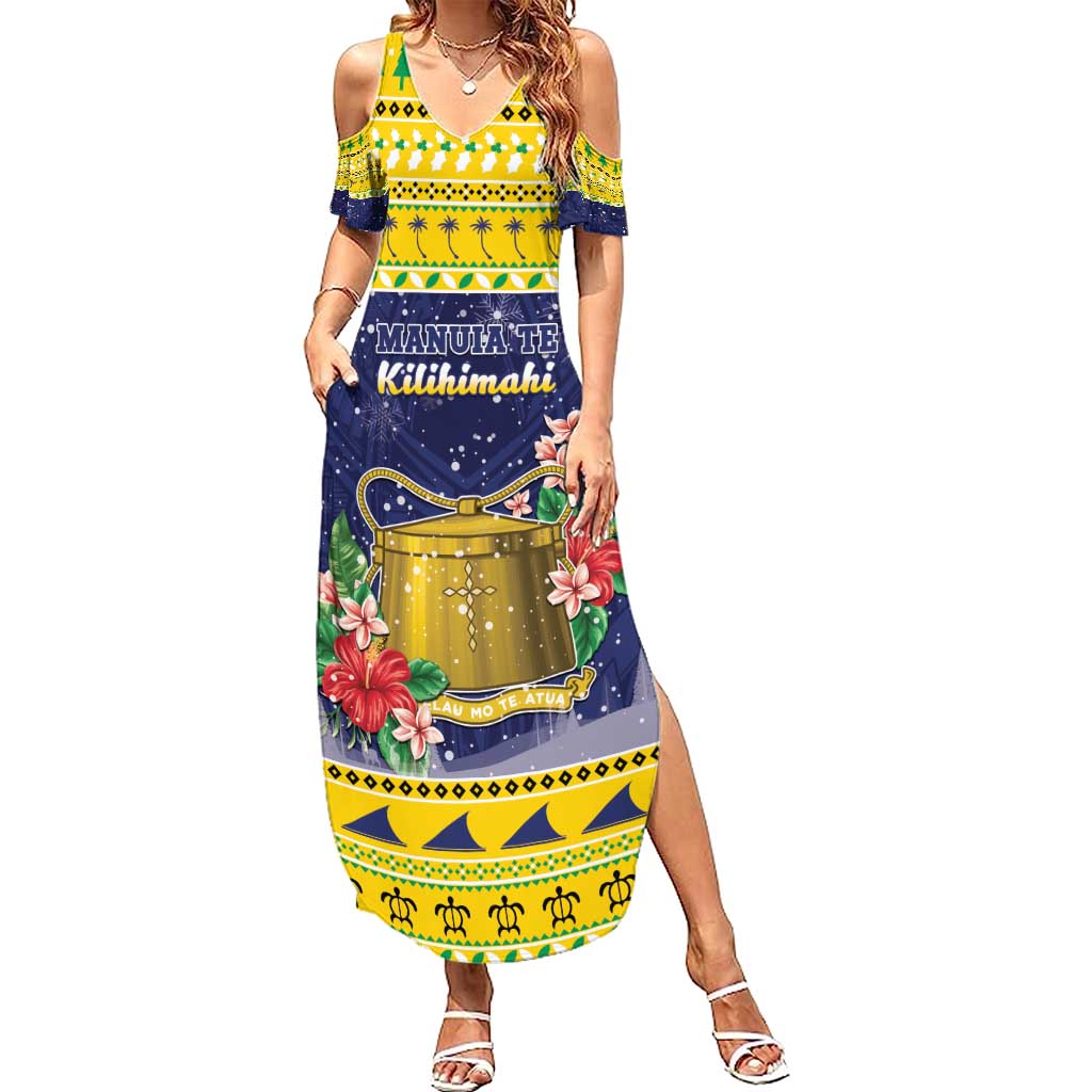 Tokelau Christmas Summer Maxi Dress Tokelauan Badge Manuia Te Kilihimahi LT05 Women Yellow - Polynesian Pride