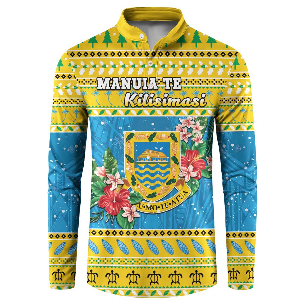 Tuvalu Christmas Button Sweatshirt Coat Of Arms Manuia Te Kilisimasi LT05 Yellow - Polynesian Pride