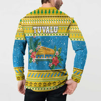 Tuvalu Christmas Button Sweatshirt Coat Of Arms Manuia Te Kilisimasi LT05 - Polynesian Pride
