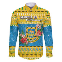 Tuvalu Christmas Family Matching Mermaid Dress and Hawaiian Shirt Coat Of Arms Manuia Te Kilisimasi LT05 Dad's Shirt - Long Sleeve Yellow - Polynesian Pride