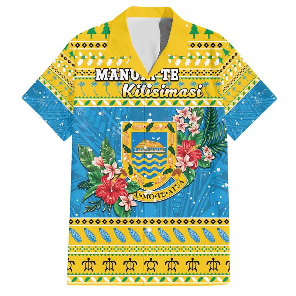 Tuvalu Christmas Family Matching Short Sleeve Bodycon Dress and Hawaiian Shirt Coat Of Arms Manuia Te Kilisimasi LT05 Dad's Shirt - Short Sleeve Yellow - Polynesian Pride