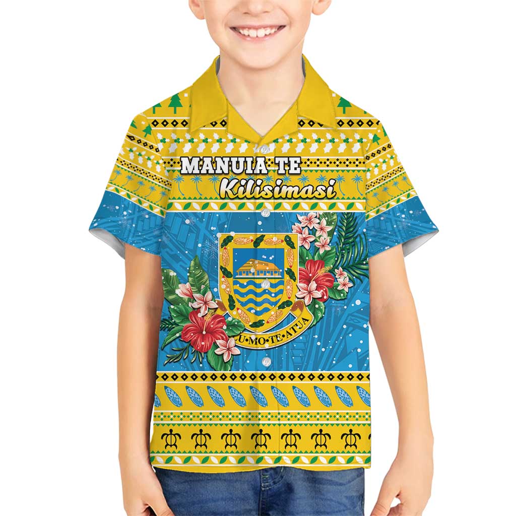 Tuvalu Christmas Family Matching Tank Maxi Dress and Hawaiian Shirt Coat Of Arms Manuia Te Kilisimasi LT05 Son's Shirt Yellow - Polynesian Pride