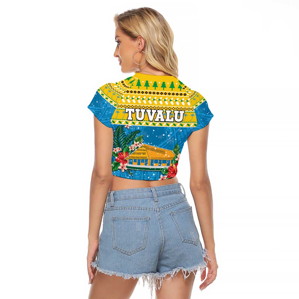 Tuvalu Christmas Raglan Cropped T Shirt Coat Of Arms Manuia Te Kilisimasi