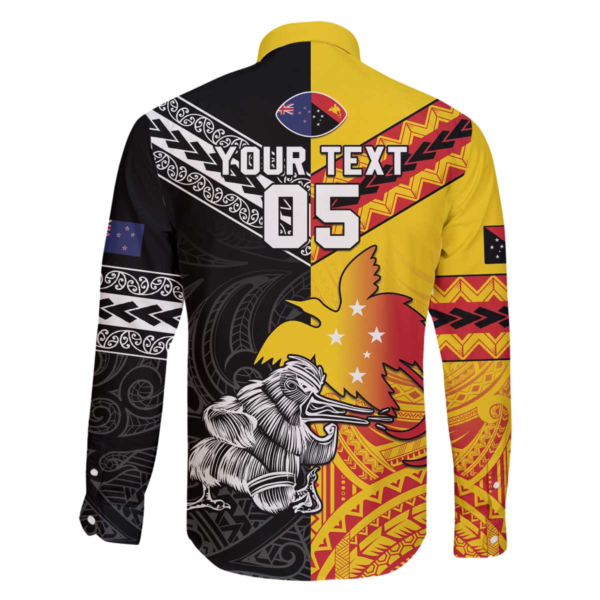 New Zealand And Papua New Guinea Rugby Custom Family Matching Off The Shoulder Long Sleeve Dress and Hawaiian Shirt Maori Kiwi With Bird of Paradise