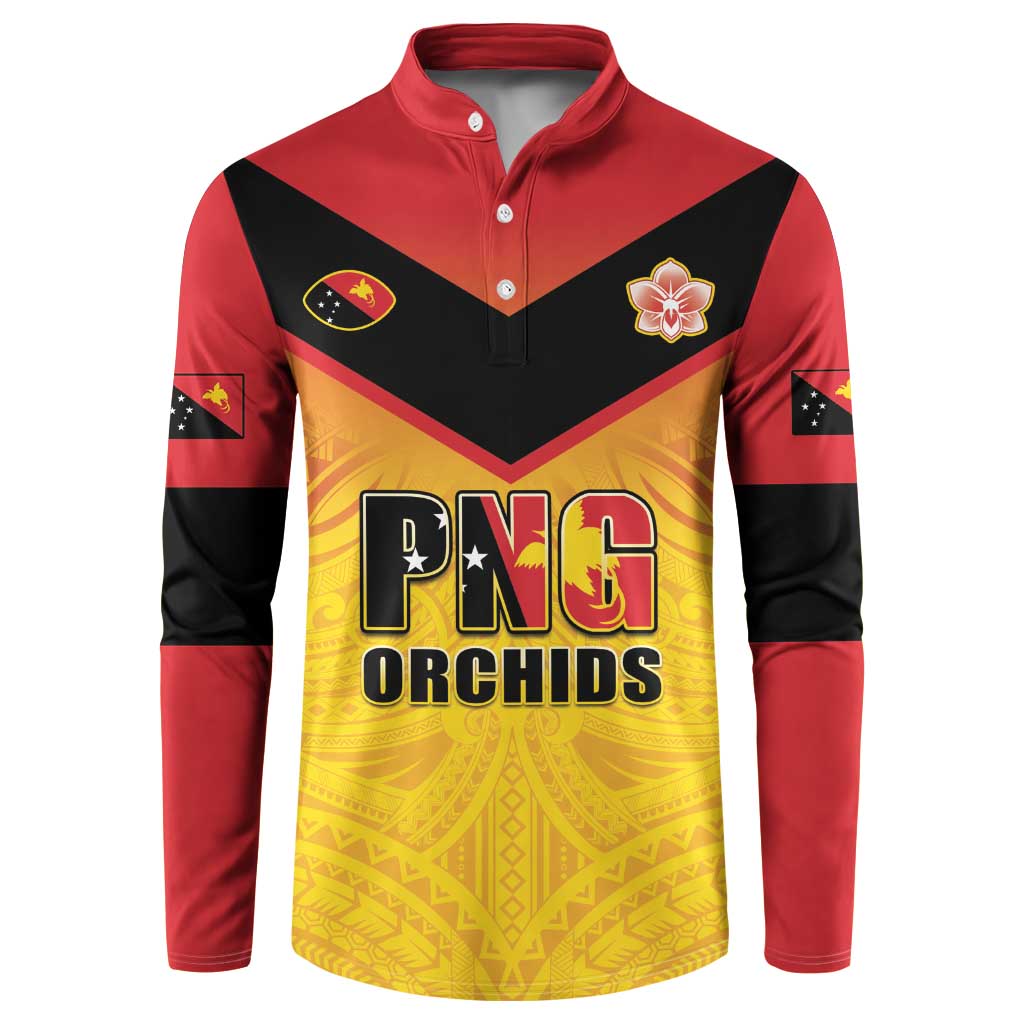 Papua New Guinea Rugby Custom Button Sweatshirt Go Orchids Pacific Champions LT05 Yellow - Polynesian Pride