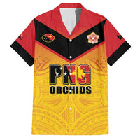 Papua New Guinea Rugby Custom Family Matching Off Shoulder Short Dress and Hawaiian Shirt Go Orchids Pacific Champions LT05 Dad's Shirt - Short Sleeve Yellow - Polynesian Pride