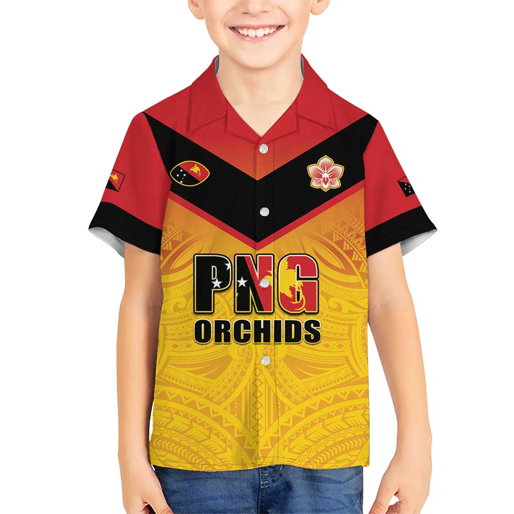Papua New Guinea Rugby Custom Kid Hawaiian Shirt Go Orchids Pacific Champions LT05 Kid Yellow - Polynesian Pride
