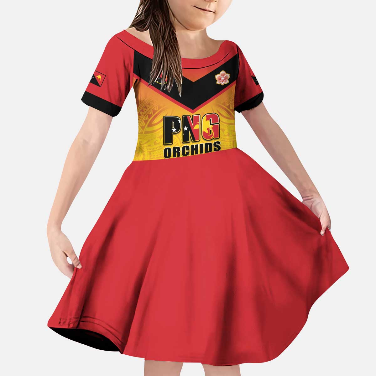 Papua New Guinea Rugby Custom Kid Short Sleeve Dress Go Orchids Pacific Champions LT05 KID Yellow - Polynesian Pride