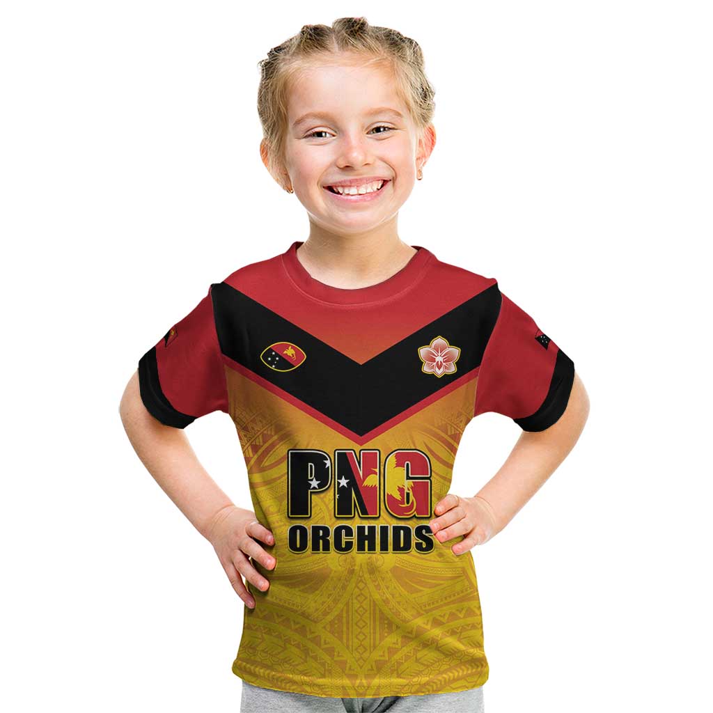 Papua New Guinea Rugby Custom Kid T Shirt Go Orchids Pacific Champions LT05 Yellow - Polynesian Pride