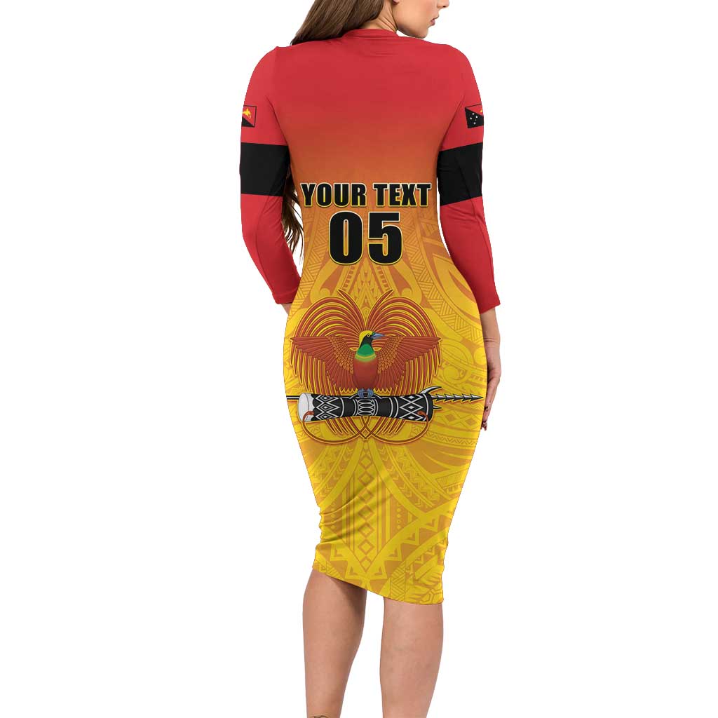 Papua New Guinea Rugby Custom Long Sleeve Bodycon Dress Go Orchids Pacific Champions LT05 - Polynesian Pride