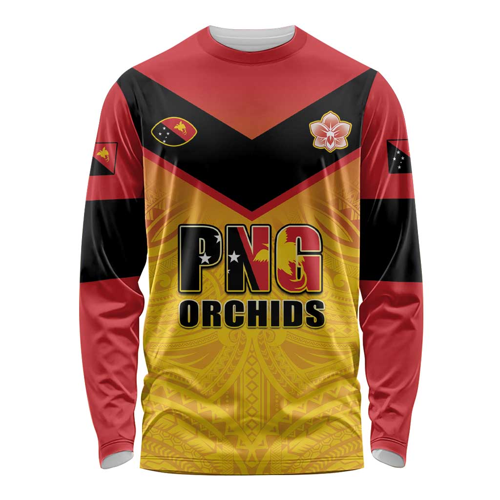 Papua New Guinea Rugby Custom Long Sleeve Shirt Go Orchids Pacific Champions LT05 Unisex Yellow - Polynesian Pride