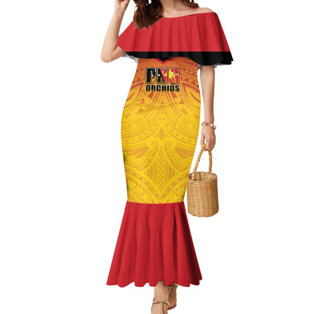Papua New Guinea Rugby Custom Mermaid Dress Go Orchids Pacific Champions LT05 Women Yellow - Polynesian Pride