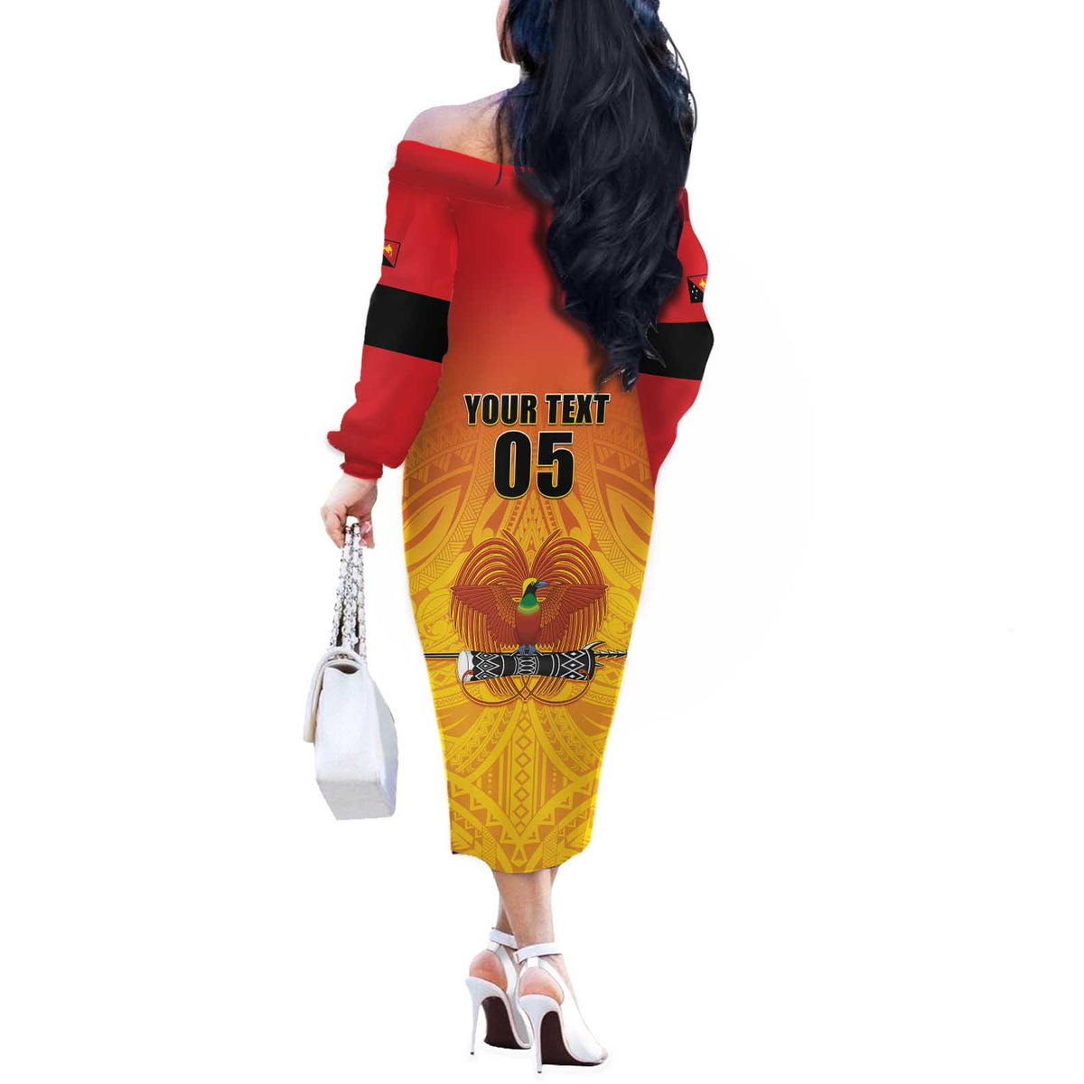 Papua New Guinea Rugby Custom Off The Shoulder Long Sleeve Dress Go Orchids Pacific Champions LT05 - Polynesian Pride