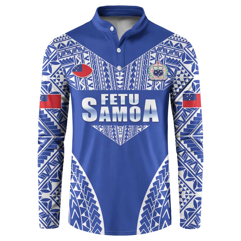 Fetu Samoa Rugby Custom Button Sweatshirt Go Champions LT05 Blue - Polynesian Pride