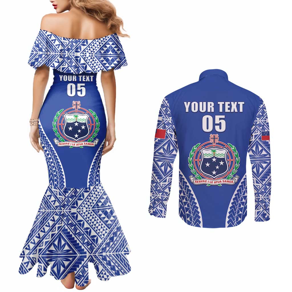 Fetu Samoa Rugby Custom Couples Matching Mermaid Dress and Long Sleeve Button Shirt Go Champions LT05 - Polynesian Pride