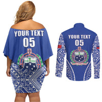 Fetu Samoa Rugby Custom Couples Matching Off Shoulder Short Dress and Long Sleeve Button Shirt Go Champions LT05 - Polynesian Pride