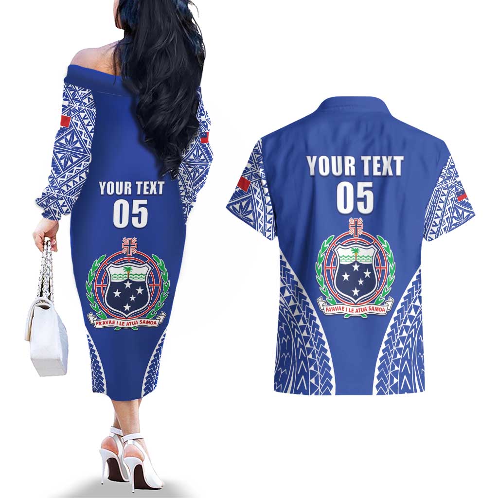 Fetu Samoa Rugby Custom Couples Matching Off The Shoulder Long Sleeve Dress and Hawaiian Shirt Go Champions LT05 - Polynesian Pride