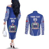 Fetu Samoa Rugby Custom Couples Matching Off The Shoulder Long Sleeve Dress and Long Sleeve Button Shirt Go Champions LT05 - Polynesian Pride