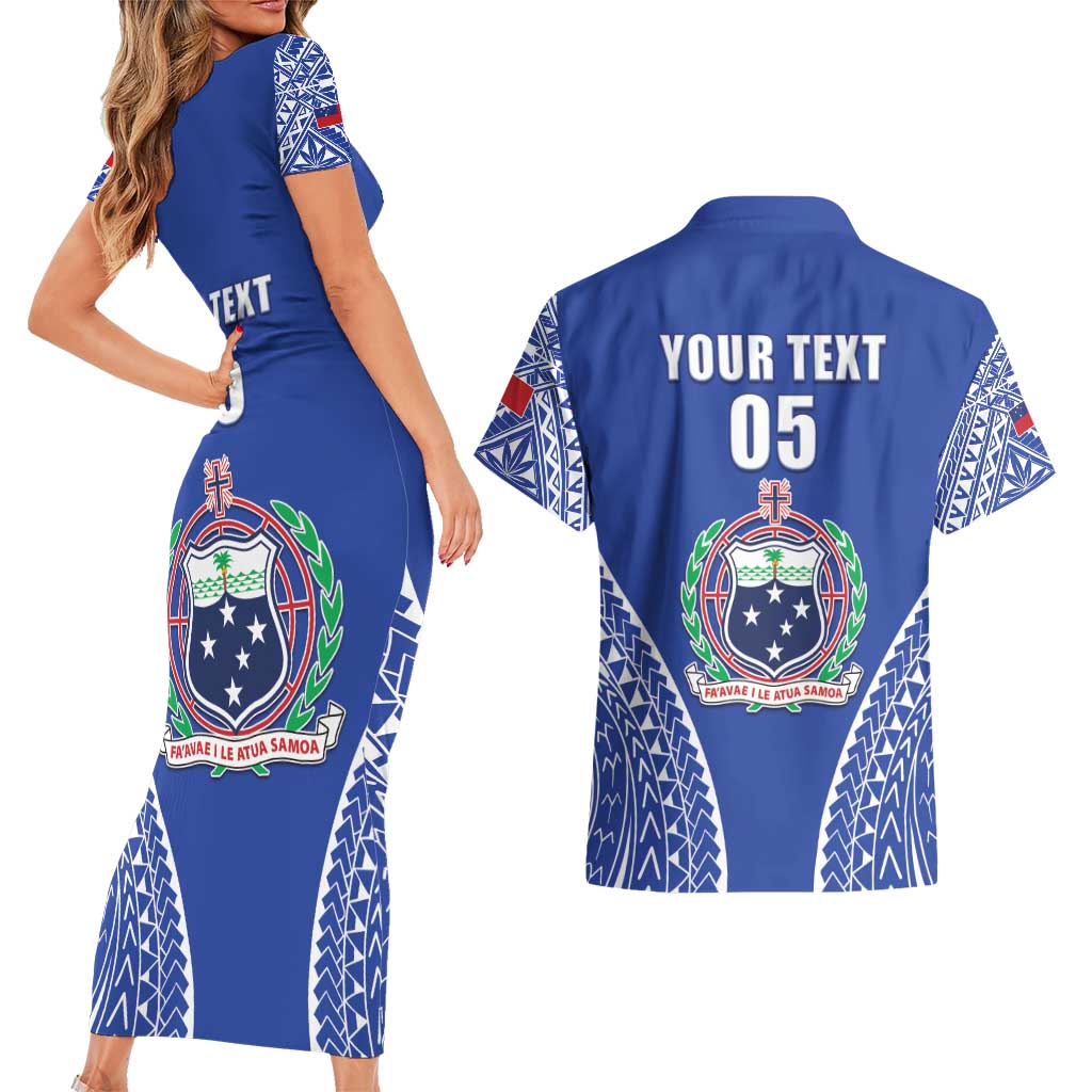 Fetu Samoa Rugby Custom Couples Matching Short Sleeve Bodycon Dress and Hawaiian Shirt Go Champions LT05 - Polynesian Pride