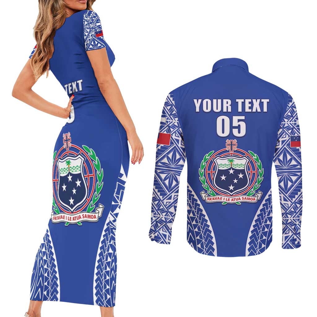 Fetu Samoa Rugby Custom Couples Matching Short Sleeve Bodycon Dress and Long Sleeve Button Shirt Go Champions LT05 - Polynesian Pride