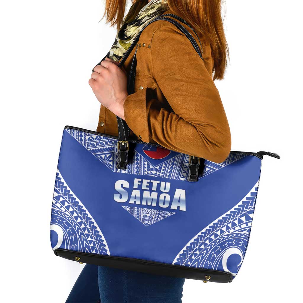 Fetu Samoa Rugby Leather Tote Bag Go Champions LT05 Blue - Polynesian Pride