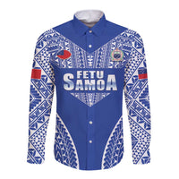 Fetu Samoa Rugby Custom Long Sleeve Button Shirt Go Champions LT05 Unisex Blue - Polynesian Pride