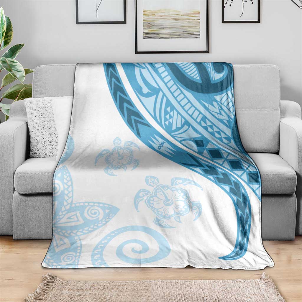 Blue Polynesian Tribal Turtle Floral Pattern Blanket