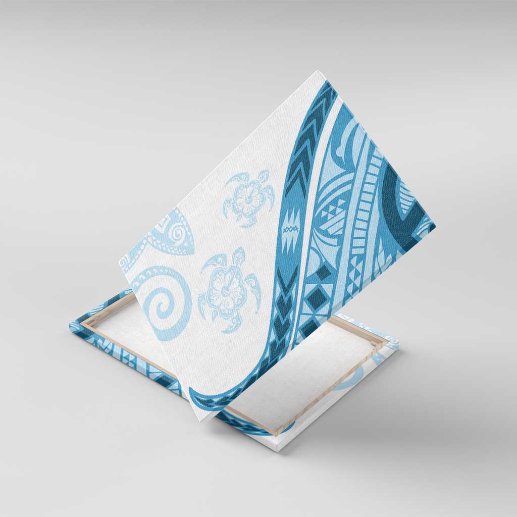 Blue Polynesian Tribal Turtle Floral Pattern Canvas Wall Art
