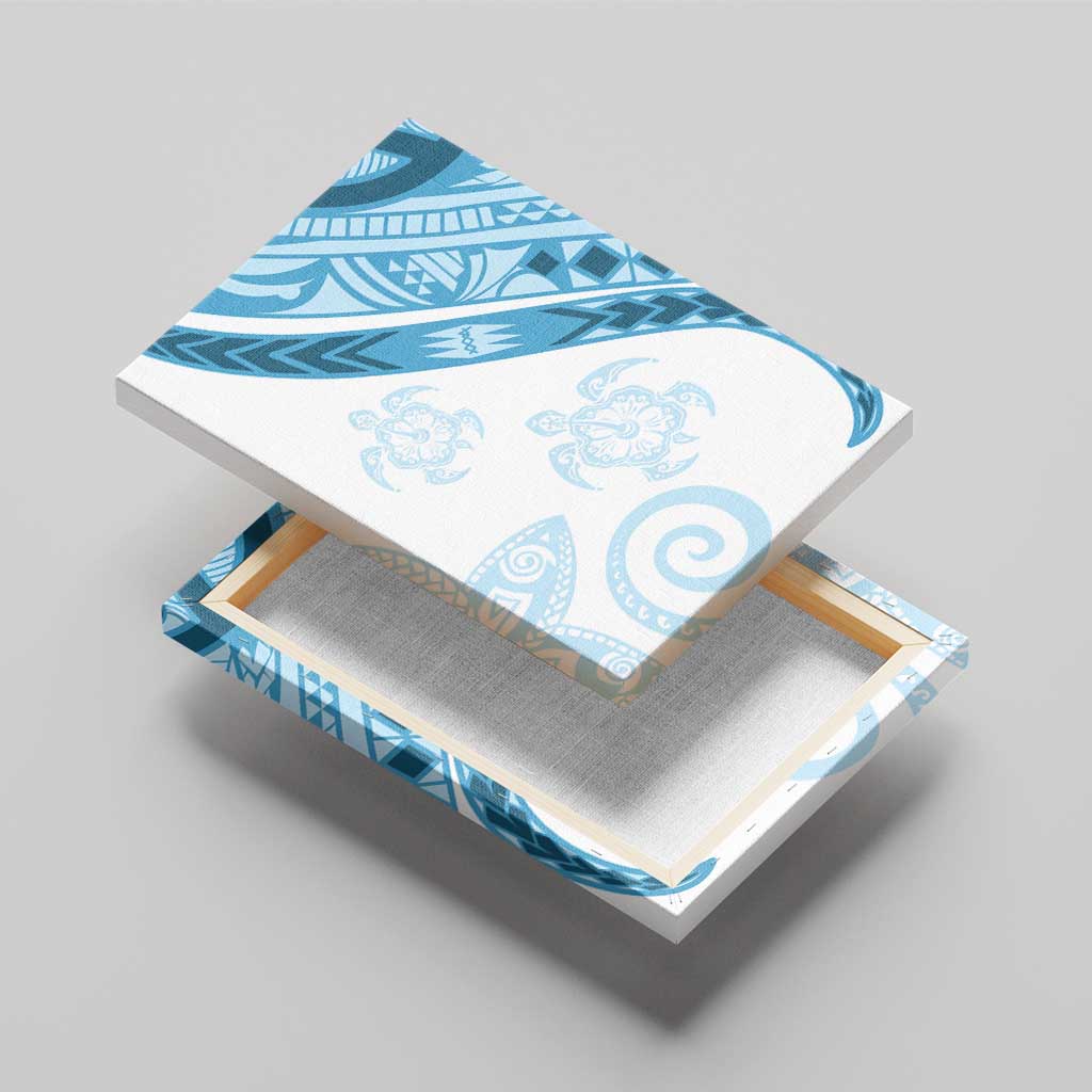 Blue Polynesian Tribal Turtle Floral Pattern Canvas Wall Art