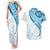 Blue Polynesian Tribal Turtle Floral Pattern Couples Matching Tank Maxi Dress and Hawaiian Shirt