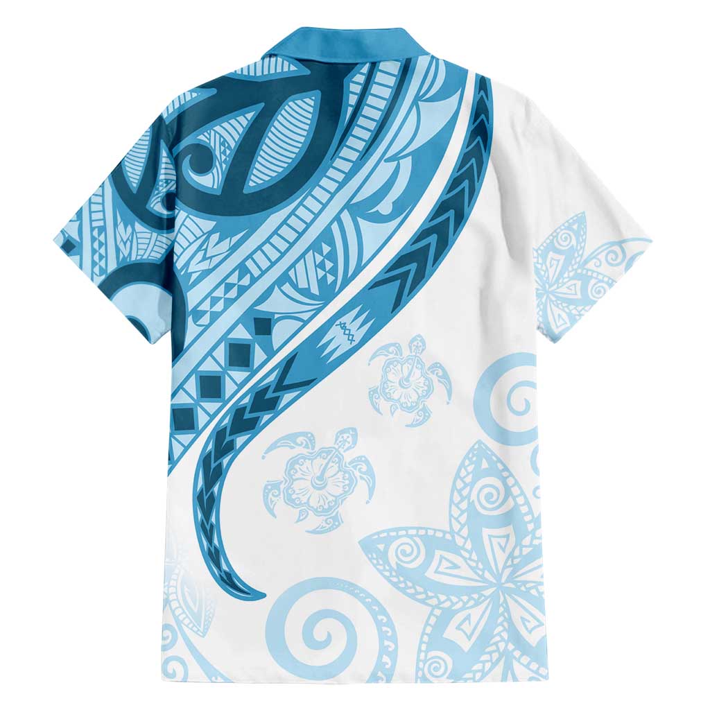 Blue Polynesian Tribal Turtle Floral Pattern Family Matching Tank Maxi Dress and Hawaiian Shirt