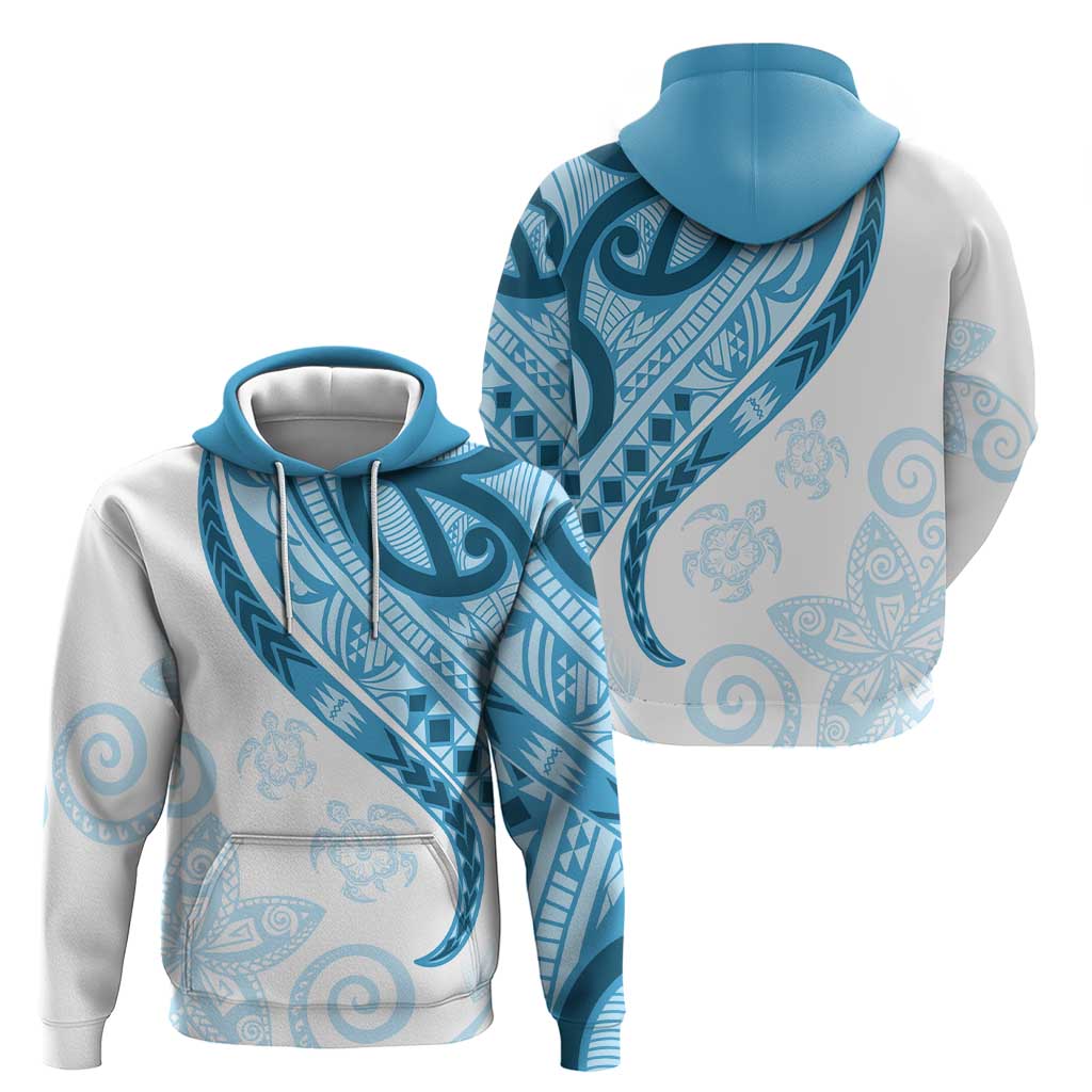 Blue Polynesian Tribal Turtle Floral Pattern Hoodie
