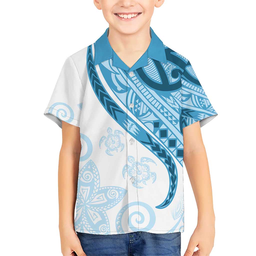 Blue Polynesian Tribal Turtle Floral Pattern Kid Hawaiian Shirt LT05 Kid Blue - Polynesian Pride