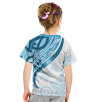 Blue Polynesian Tribal Turtle Floral Pattern Kid T Shirt