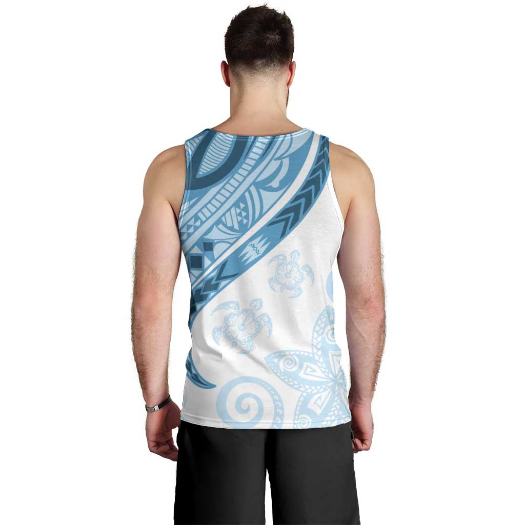 Blue Polynesian Tribal Turtle Floral Pattern Men Tank Top