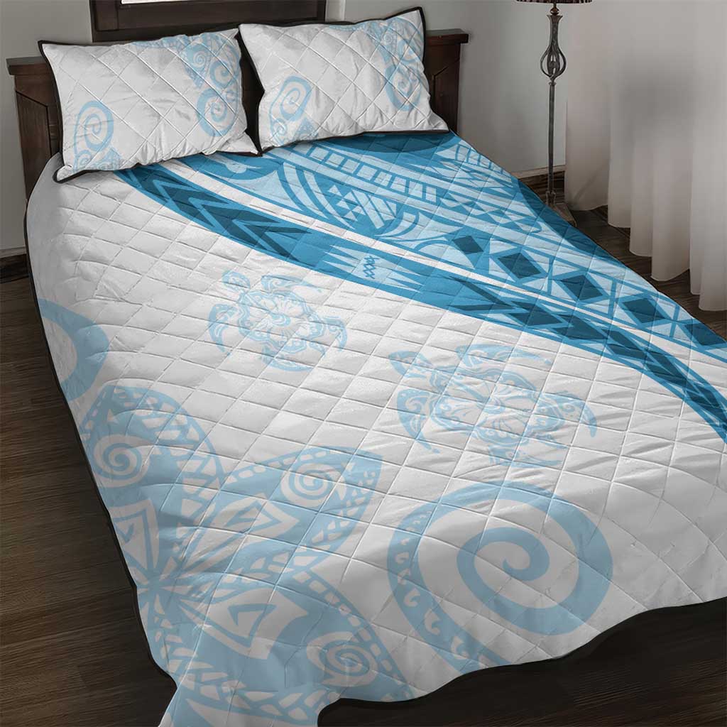 Blue Polynesian Tribal Turtle Floral Pattern Quilt Bed Set LT05 Blue - Polynesian Pride