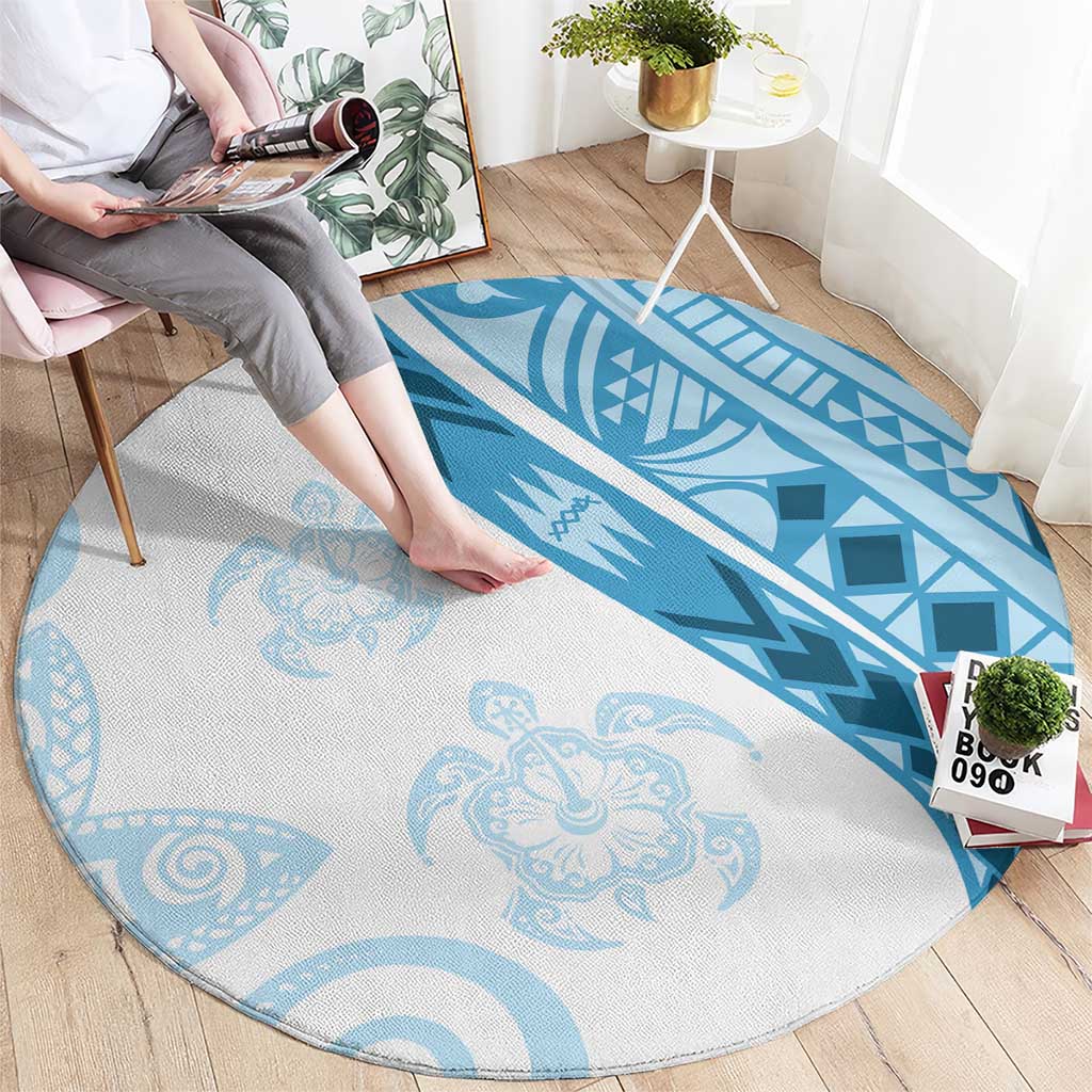 Blue Polynesian Tribal Turtle Floral Pattern Round Carpet LT05 - Polynesian Pride