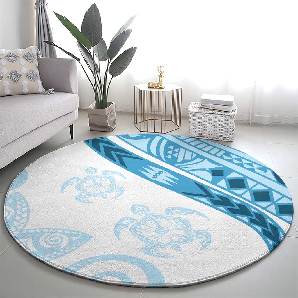 Blue Polynesian Tribal Turtle Floral Pattern Round Carpet LT05 - Polynesian Pride