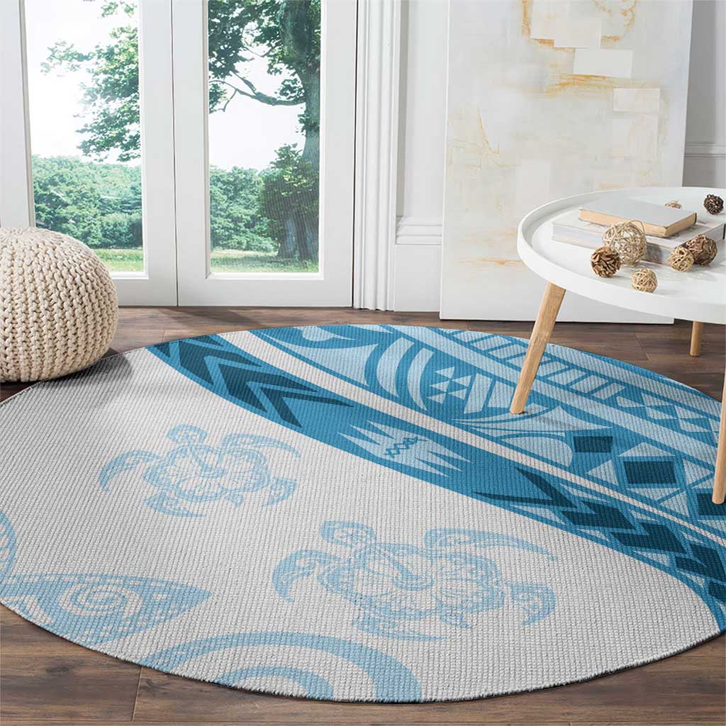 Blue Polynesian Tribal Turtle Floral Pattern Round Carpet LT05 - Polynesian Pride