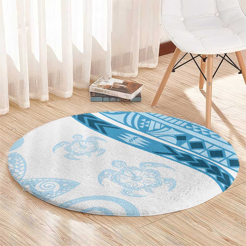 Blue Polynesian Tribal Turtle Floral Pattern Round Carpet LT05 - Polynesian Pride