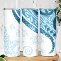 Blue Polynesian Tribal Turtle Floral Pattern Skinny Tumbler
