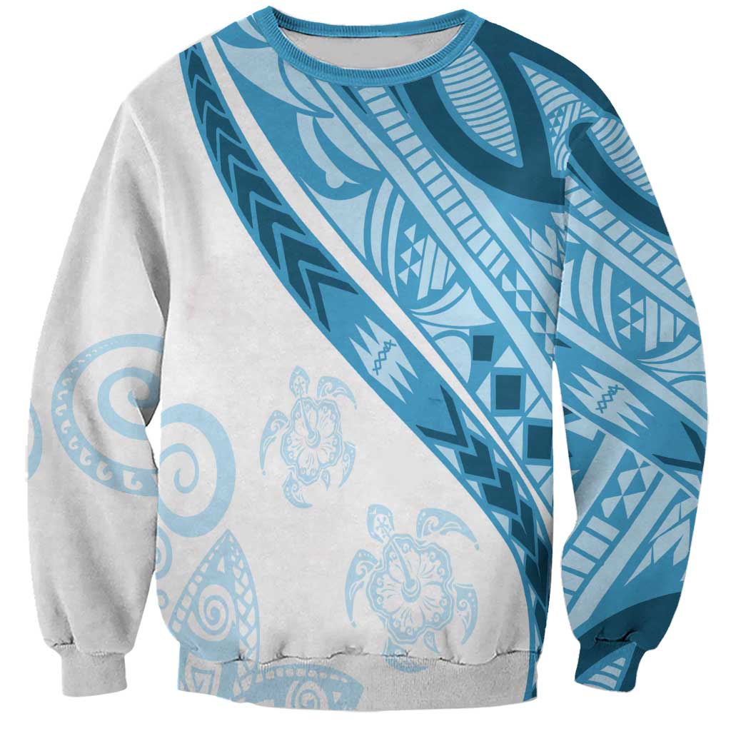 Blue Polynesian Tribal Turtle Floral Pattern Sweatshirt