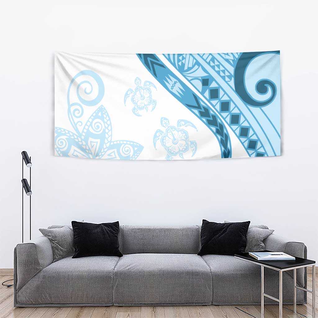Blue Polynesian Tribal Turtle Floral Pattern Tapestry LT05 - Polynesian Pride