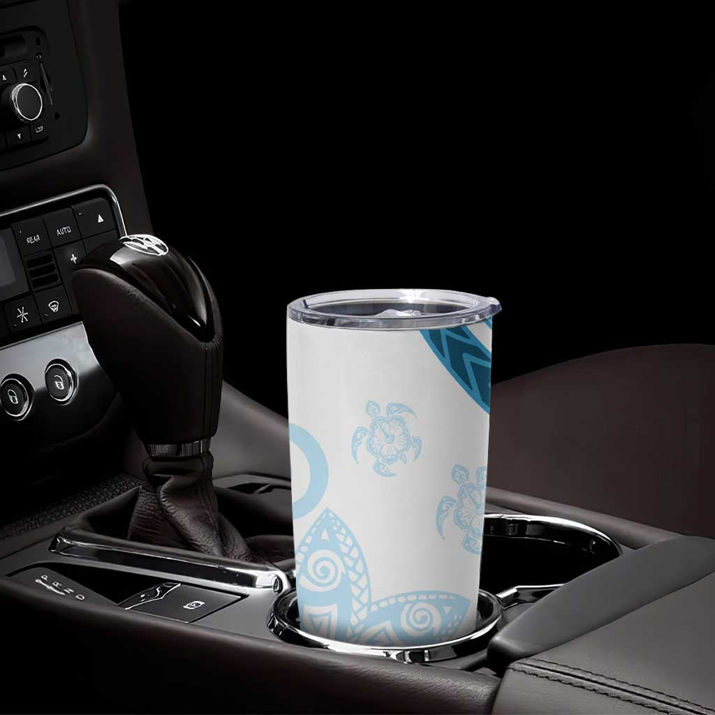 Blue Polynesian Tribal Turtle Floral Pattern Tumbler Cup
