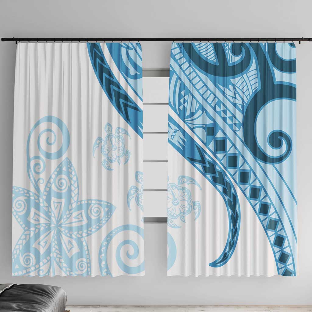 Blue Polynesian Tribal Turtle Floral Pattern Window Curtain LT05 With Hooks Blue - Polynesian Pride