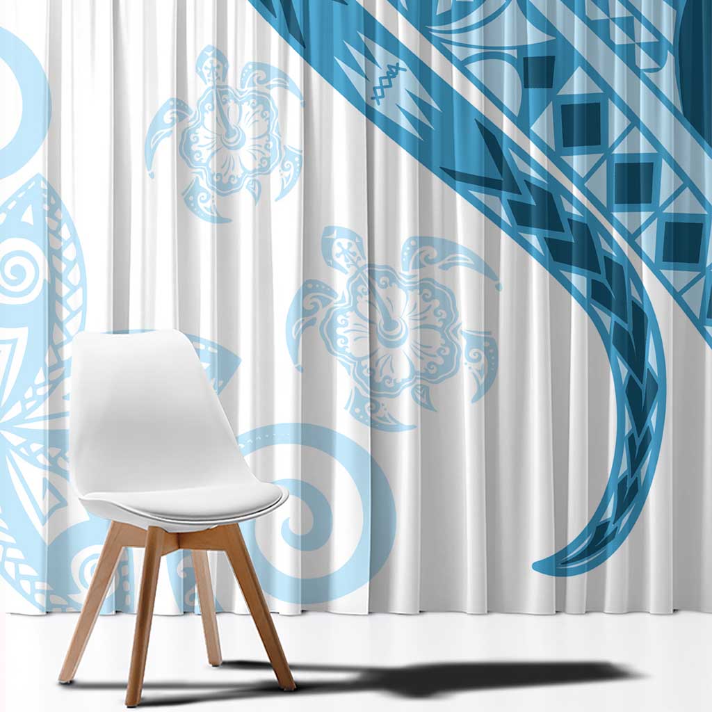 Blue Polynesian Tribal Turtle Floral Pattern Window Curtain