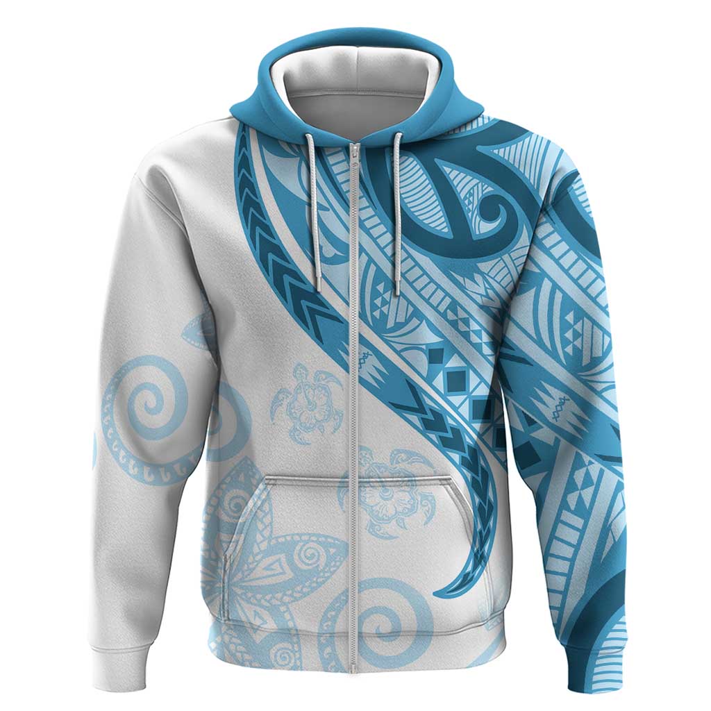 Blue Polynesian Tribal Turtle Floral Pattern Zip Hoodie LT05 Zip Hoodie Blue - Polynesian Pride