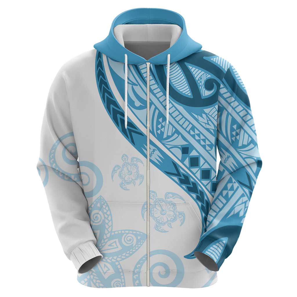 Blue Polynesian Tribal Turtle Floral Pattern Zip Hoodie LT05 - Polynesian Pride