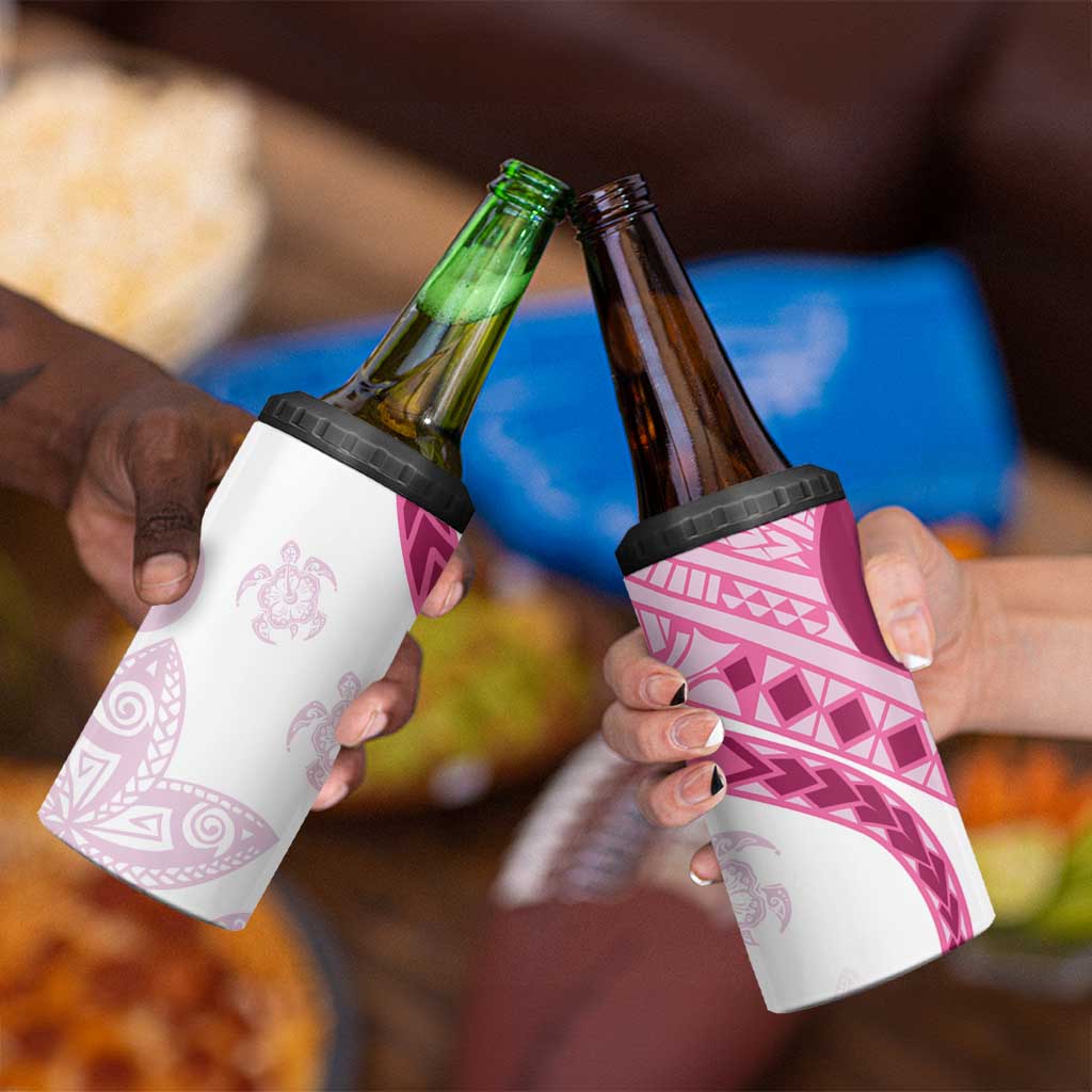 Rose Pink Polynesian Tribal Turtle Floral Pattern 4 in 1 Can Cooler Tumbler