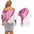 Rose Pink Polynesian Tribal Turtle Floral Pattern Couples Matching Off Shoulder Short Dress and Hawaiian Shirt